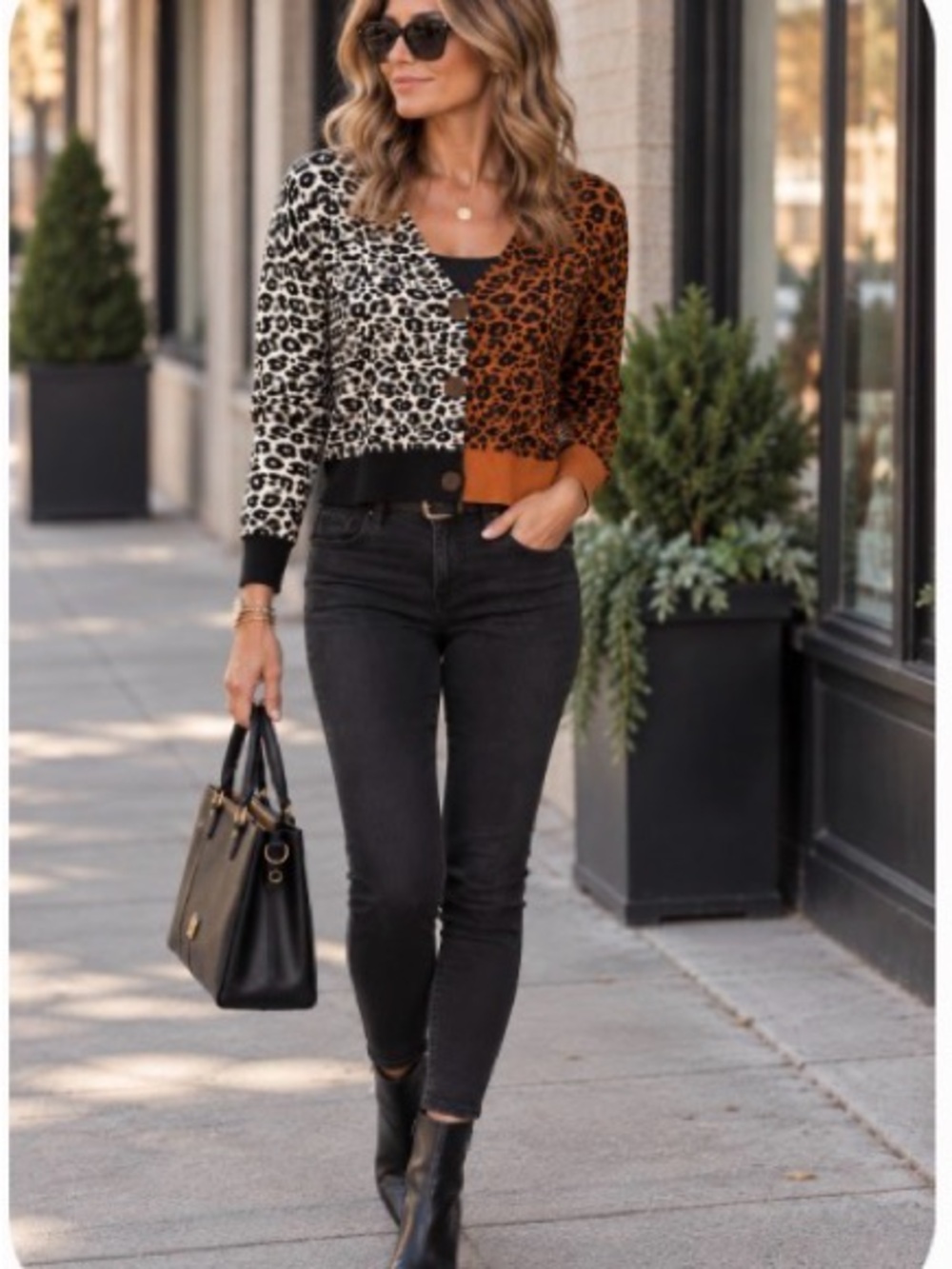 525 America Black, White & Brown Patterned Knit Dress